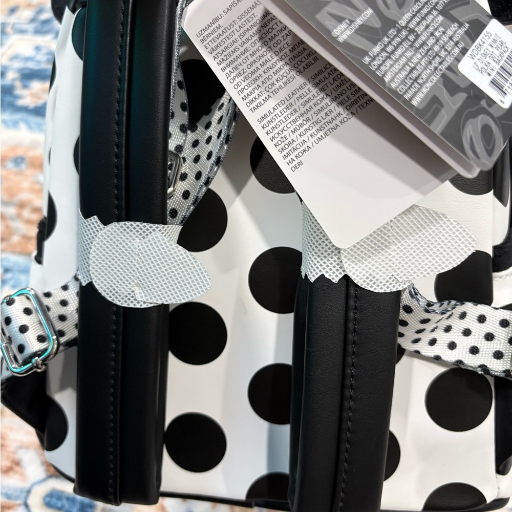 Loungefly Minnie Black and White Polka Dot Backpack - Picture 3 of 5